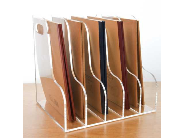 5 Vertical Compartments File Holder, Clear Acrylic Desk Organizer and Storage Bins Holding for Magazines, Binders, Notebooks, Envelopes,...