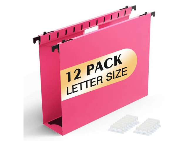 Plastic Hanging File Folder, 12 Pack, Letter Size, Pink Extra Capacity,12 Pack Reinforced Hang Folders,Heavy Duty 2 Inch Expansion,Filing Cabinet...