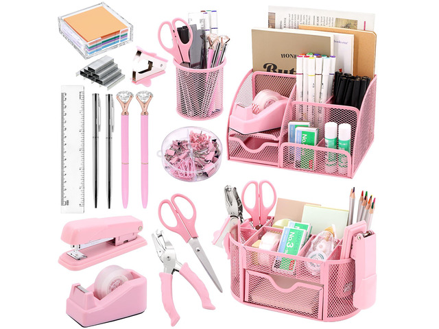 17 IN 1 Office Desk Organizer Set for Back to School Supplies Accessories 3 Office Desk Storage Organization, 4 Pens, Stapler, Staples & Remover,...