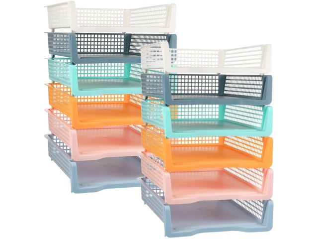 12 Pcs Turn in Trays, Classroom Paper Tray, Pastel, Narrow Plastic Stackable Turn in Bins, Letter Size, Desk File Organizer, Color Coded for...