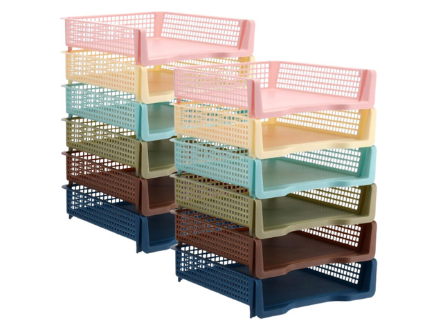 12 Pcs Turn in Trays, Classroom Paper Tray, Morandi Tones, Narrow Plastic Stackable Turn in Bins, Letter Size, Desk File Organizer, Color Coded for...