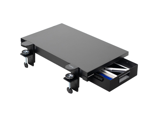 Black Clamp-on 24 x 14 in Desk Extender, DESK-EXT24D Premium, Built-in Storage Drawer, Keyboard Tray, Side Table Extension Office Organizer
