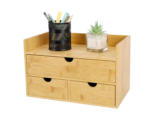 Bamboo Desk Organizer With Drawers Countertop Drawers Counter Storage Box Corner Desk Organizer for Home Office No Assembly Required