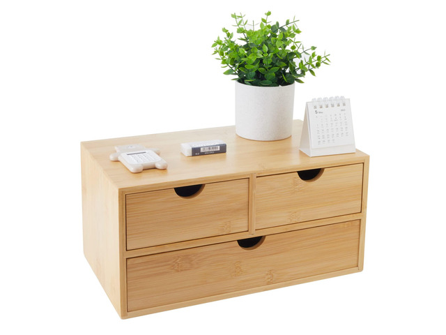 Bamboo Desk Organizer With Drawers Countertop Drawers Counter Storage Box Corner Desk Organizer for Home Office No Assembly Required