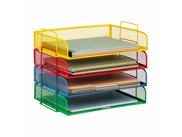 Stackable Paper Tray, Classroom Organizer, File Storage, Teachers, Metal Mesh, 4 Pcs., Multi-Colored
