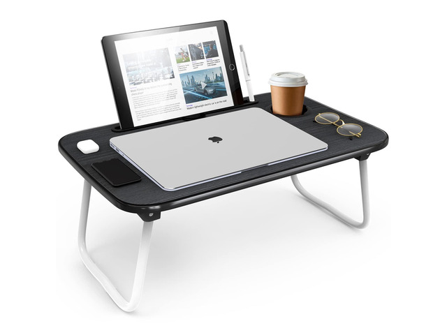 Lap Desk Bed Table Tray, Portable Laptop Stand for Desk & Bed 19'x12' Adjustable Laptop Stand with Foldable Legs for Easy Storage, Tablet Slot &...