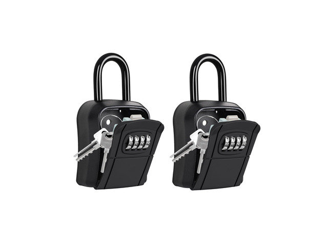 Portable Key Lock Box,Key Holder Safe Security Lock Box for Indoor, Outdoor, Garage, Garden, Store (2, Black)