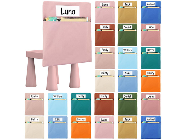 24 Pcs Chair Pockets for Classroom 17 x 20 Inch's with Name Tag for Classroom Chairback Pockets Chairs Seat Back Organizer for Student Elementary...