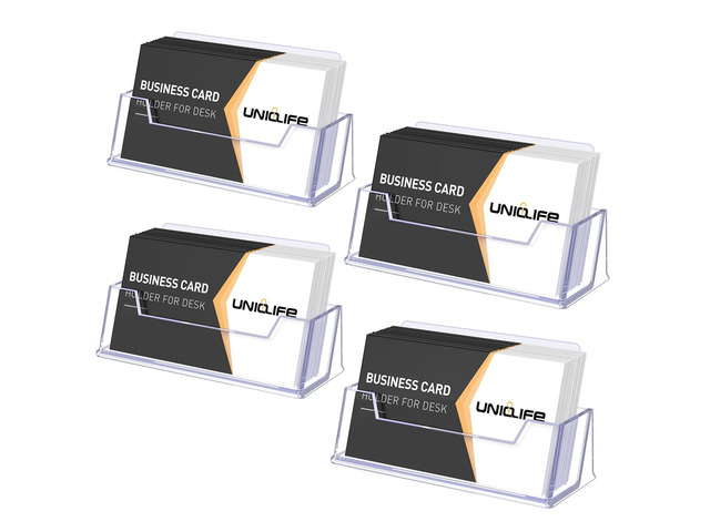 4 Pack Acrylic Business Card Holder for Desk, 60 Card Capacity 1 Slot Clear Business Card Display Stand for Men Women Desktop Business Card...
