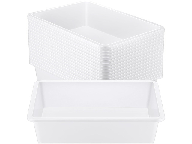 18 Pcs Flat Storage Organizer Bins Paper Tray Classroom,White Plastic Baskets, Letter Size, for Art Pencil Book Organization, for School Office...
