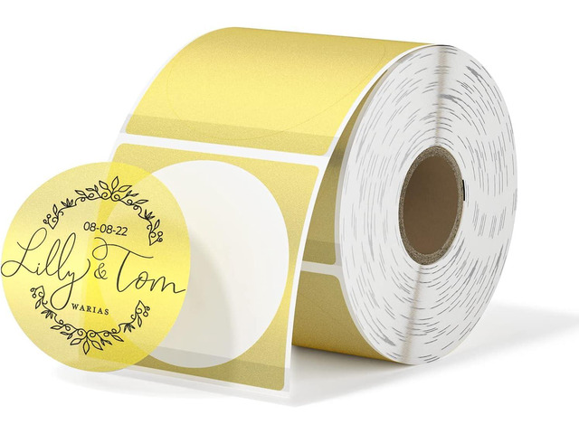 2 Inch Transparent Round Thermal Labels, 500 Sheets/1 Roll Glitter Yellow, Strong Adhesive & Waterproof & Tear-Resistant for Small Business,...