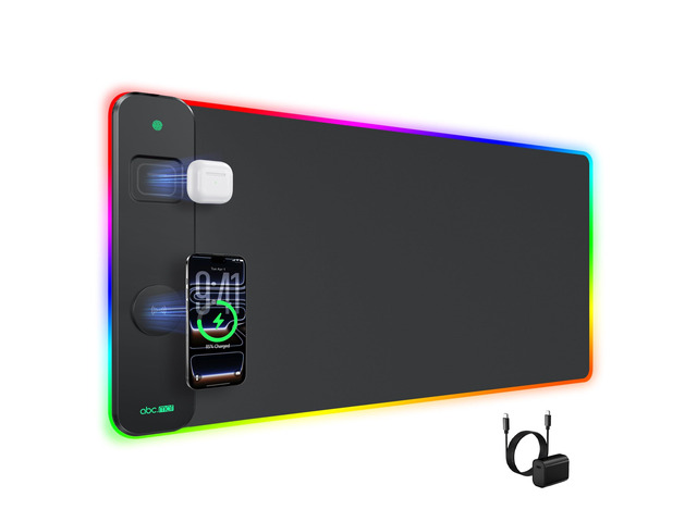 Magnetic Wireless Charging Mouse Pad Gaming, 31.5'x15.8' Large Desk Mat RGB Mousepad, Smooth Glide, Stitched Edge, Non-Slip Rubber Base, Desk Pad...