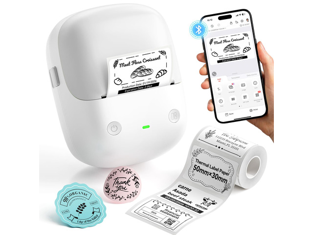 B2 Label Maker Machine with Tape for Home Office, Gray White Portable Bluetooth 2 Inch Label Printer with Multiple Templates, Thermal Labeler for...