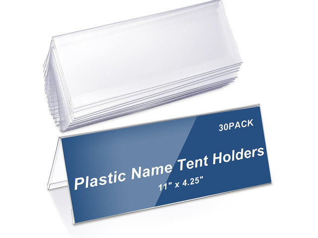 24 Pack Clear Name Tent Holders Desk Sign, 11' X 4.25', 30 Pcs Clear Plastic Name Plate Holder for Desk, PVC Names Card Holder, Table Sign Frame...