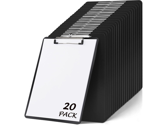 20 Pack Black Clipboards, Letter Size, Heavy Duty Plastic Clipboard with Strong Metal Clip, Thick Sturdy Writing Surface, No Bending, Low Profile...