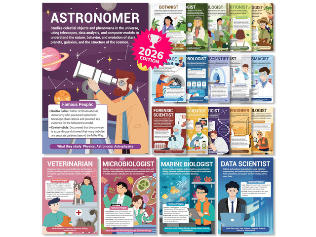 Science Career Posters, 20 Pack 10x14 STEM Classroom Decor Middle Educational Bulletin Board Must Haves, Reusable Teacher Supplies 2026 Back to...