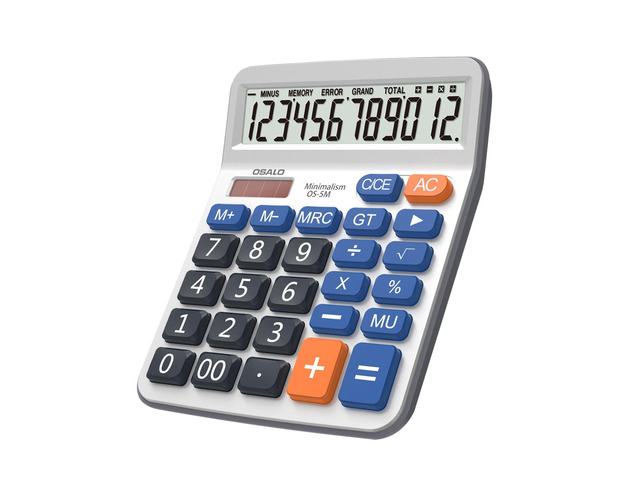 Desk Calculator Large Display, 12-Digit, Big Buttons, Solar Power Desktop Accounting Calculator with 5-Inch LCD, Quiet Separated Keys, Battery...