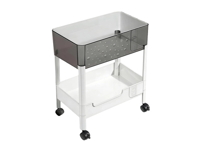 2 Tier Rolling Cart with Wheels for Under Desk Storage, Heavy Duty Plastic Short Small Utility Cart for Small Space Bathroom Vanity Makeup...