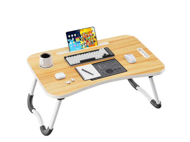 Folding Lap Desk, 23.6 Inch Wood Laptop Bed Desk with Cup Holder, Portable Bed Table for Working Writing Reading, Eating for Bed, Floor, Sofa,...