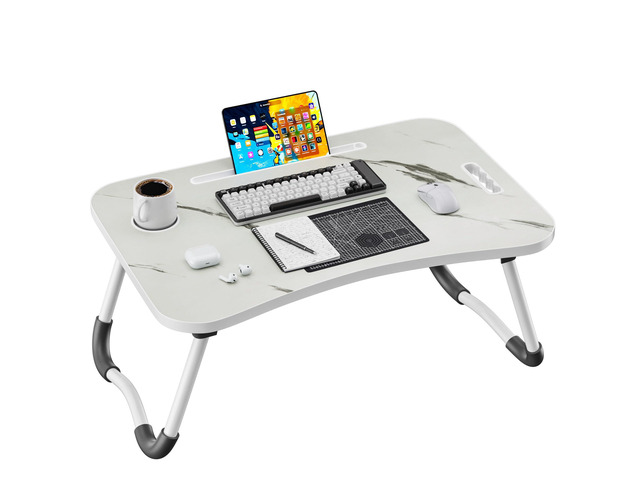 Folding Lap Desk, 23.6 Inch Wood Laptop Bed Desk with Cup Holder, Portable Bed Table for Working Writing Reading & Eating for Bed, Sofa, Couch,...