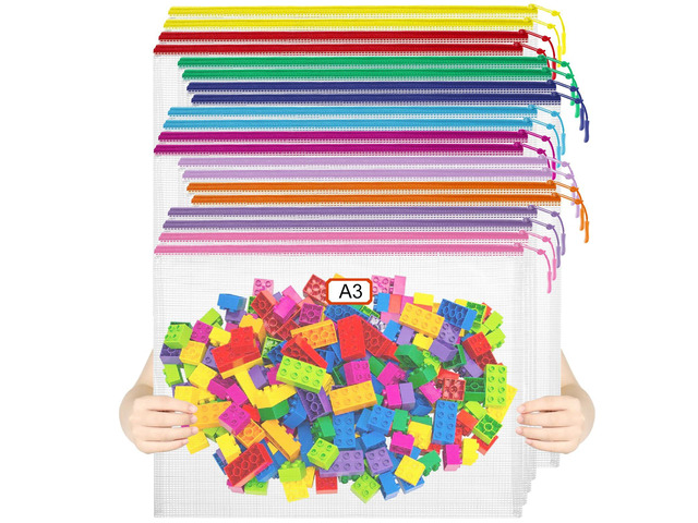 20pcs Mesh Zipper Pouch Bags Puzzle Storage Bags, A3 17x12 Inches Large Reusable Clear Zipper Pouches for Travel and Classroom Board Game Organization