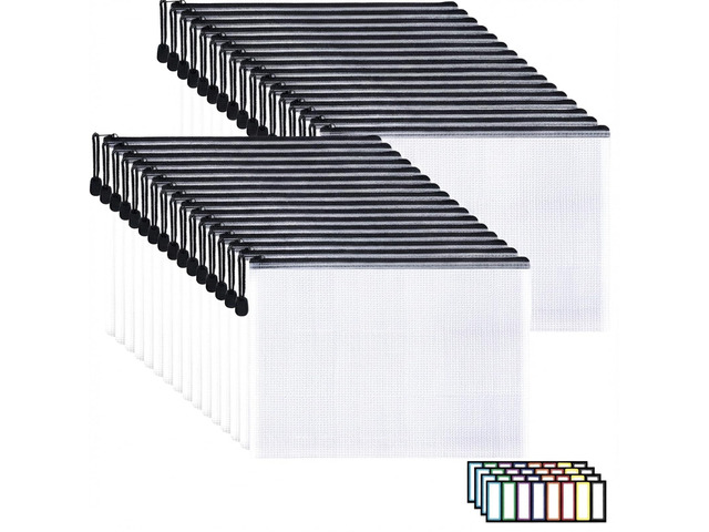 32pcs A4 Zipper Pouch Bags, Mesh Pouch Bags with Labels for Board Games & Puzzles Supplies, Waterproof Document Zipper Cases for School Toys Office...