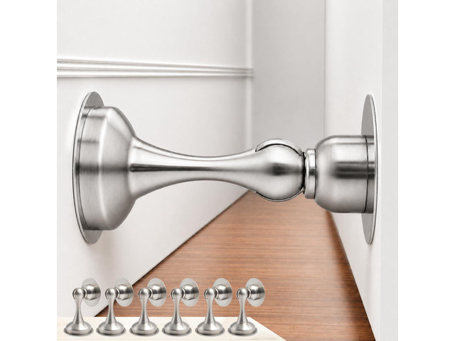 6 Pack Magnetic Door Stop No Drilling Door Stop with 3D Adhesive Tapes Keep Door Open Door Stainless Steel Screws for Stronger Mount (Silver)