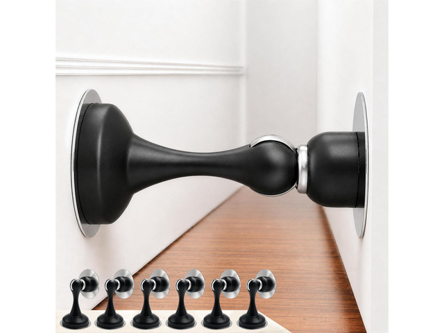 6 Pack Magnetic Door Stop No Drilling Door Stop with 3D Adhesive Tapes Keep Door Open Door Stainless Steel Screws for Stronger Mount (Black)