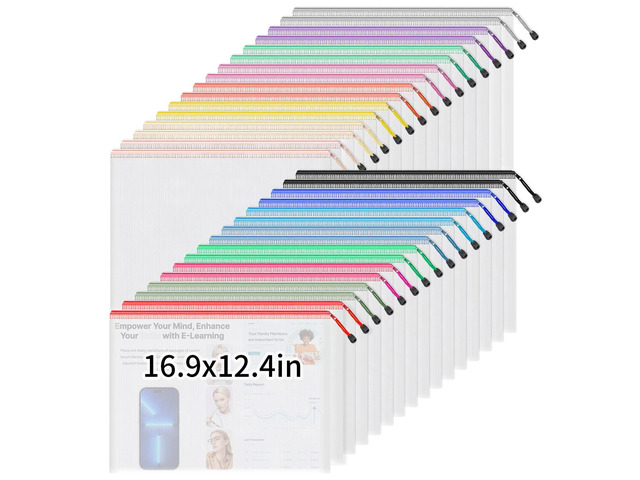 A3 Mesh Zipper Pouch Bags, 32 Pack Puzzle Storage Bags, 16 Colors Large Capacity Storage, Fits Puzzles, Crafts, Documents and Supplies for Home,...