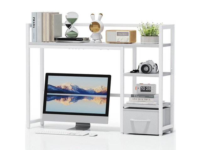Desk Shelf with Drawer, 40' Desk Hutch for Computer Monitor, Desk Shelf for top of Desk, Wooden Desktop Bookshelf Storage Rack for Home Office Dorm...