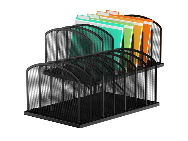 Desk File Organizer 7 Sections Upright Mesh File Sorter Organizer for Desk, Office Organization File Holder for Home, Office & Classroom (Black,...