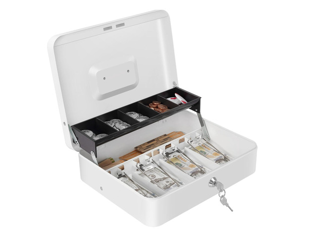 Cash Box with Money Tray and Key Lock, Large Metal Safe Money Box for Cash, Locking Money Saving Organizer, Lock Box for Money Storage...