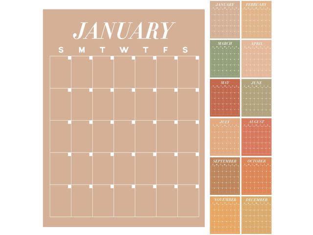 12 Pcs Brown Undated Calendars 16' x 20' Large Classroom Erasable Wall Calendar 12 Month Dry Ease Reusable Planning Yearly Blank Planner Reserved...