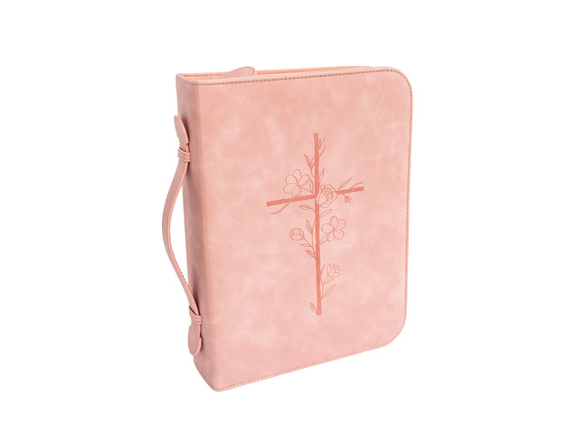 Bible Cover Case for Women PU Leather Large Bible Case with Minimalist Debossed Design Christian Bible Accessories for Girls & Women (Pink)