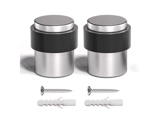 20Pcs Nickel Door Stopper Floor Mounted with Black Rubber, Cylindrical 304 Stainless Steel Made