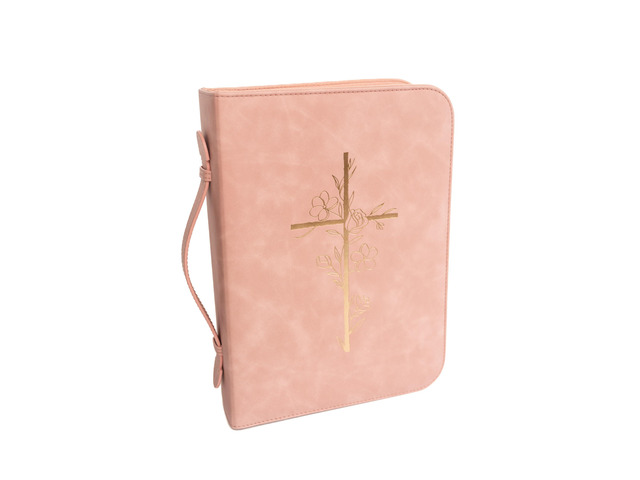 Bible Cover Case for Women PU Leather Large Bible Case with Minimalist Debossed Design Christian Bible Accessories for Girls & Women (Pink/Gold)