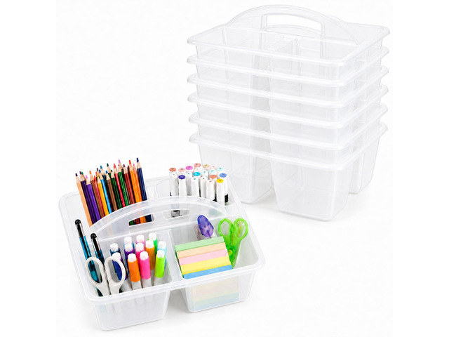 6 Pack 4 Compartment Classroom Caddy with Handle, Clear Durable plastic, Portable Carry Handle, Versatile Table Caddies for Classroom Organization...