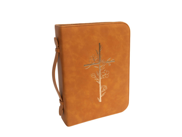 Bible Cover Case for Women PU Leather Large Bible Case with Minimalist Debossed Design Christian Bible Accessories for Girls & Women (Brown/Gold)