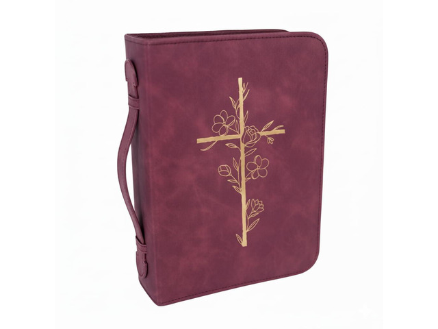 Bible Cover Case for Women - Minimalist Design Debossed Bible Case, Large Bible Covers for Women Bible Accessories (Burgundy Gold Cross)