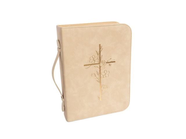 Bible Cover Case for Women PU Leather Large Bible Case with Minimalist Debossed Design Christian Bible Accessories for Girls & Women (Beige/Gold)