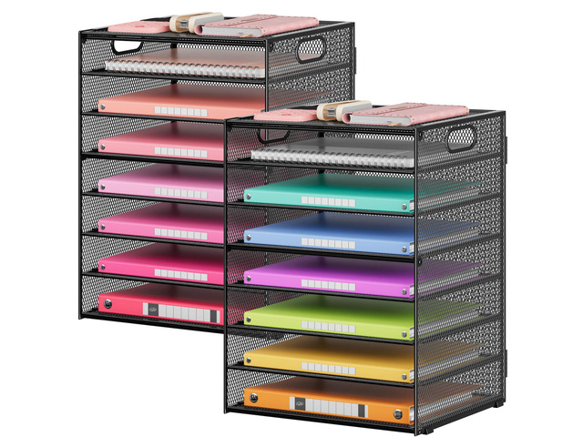 2 Pack 8-Tier Office Desk File Organizer, Letter Tray Paper Organizer with Handle, Including 5 Adjustable Slide Trays for Organizing Desktop...