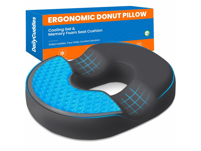 Donut Pillow Cooling Gel Memory Foam Cushion, XL, Grey Relief for Tailbone Pain Hemorrhoids Pregnancy Sciatica, Machine Washable Cover, Non-Slip...
