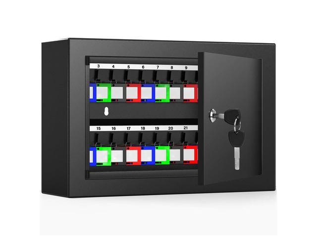 40 Keys Key Cabinet Anti-Theft Key Lock Box with Key Tags, Adjustable Key Organizer Wall Safe for Office House Rental Business