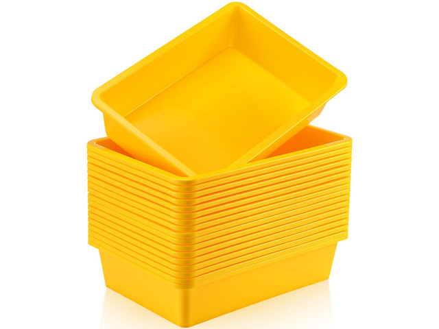 18 Pcs Flat Storage Organizer Bins Paper Tray Classroom,Yellow Plastic Baskets, Letter Size, for Art Pencil Book Organization, for School Office...