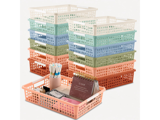 12 Pack Plastic Turn in Paper Trays for Classroom Storage Bin Basket Organizers for School Teacher Supplies Classroom Office Home Organization and...