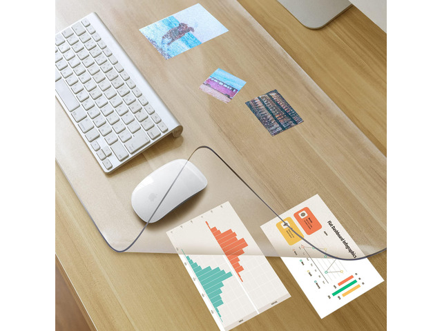 Clear Desk Mat on top of desks - 36 x 17 inches - Clear Transparent Plastic Desk Protector - Desk Writing Mat for Office and Home