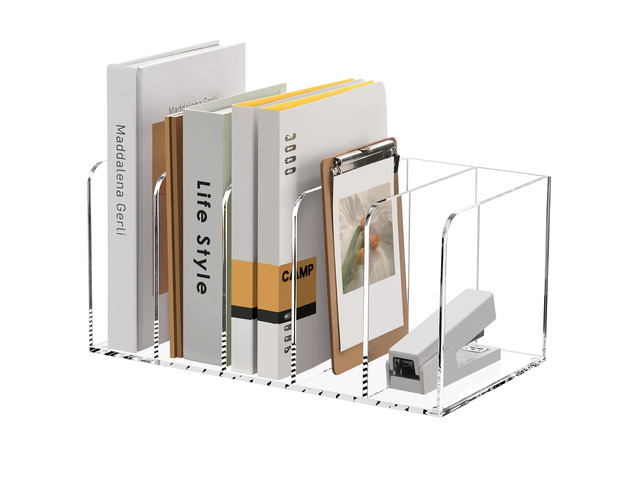 Acrylic Magazine Holder Desk Organizer Workspace Sorters, Clear Bookend File Sorter Folder Rack For Home Office Accessories Organization Storage...