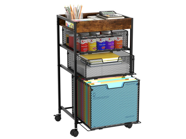 Rolling File Cart with Drawers - 4 Tier Under Desk Storage Craft Rolling Organizer Cart - Office Storage &Organization, Mobile Metal Filing Cabinet...