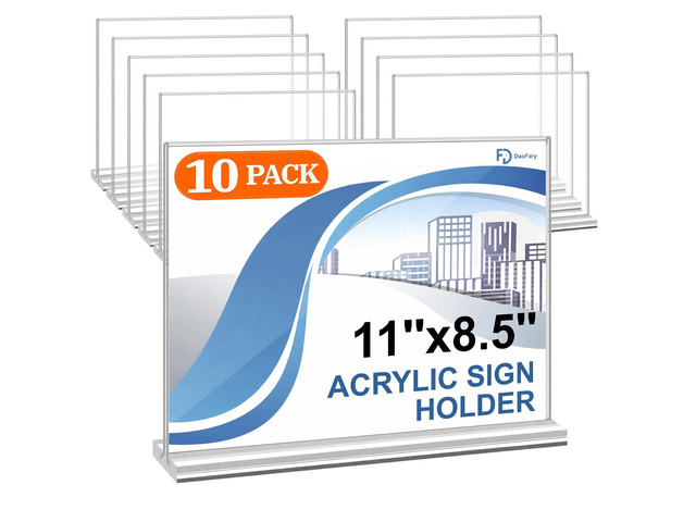 10 Pack Acrylic Sign Holder 8.5 x 11 Horizontal, Double-Sided Stand up Table Top Sign Holders, Clear Acrylic Picture Frame Menu Flyer Paper Holder...