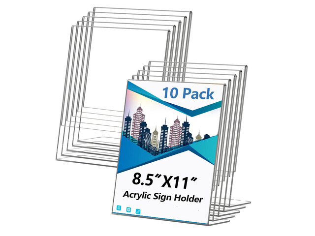 Acrylic Sign Holder 8.5x11 Inches, 10 Pack Clear Plastic Table Flyer Display Stand, L-Shape Vertical Menu Paper Holder Stand, Clear Picture Photo...